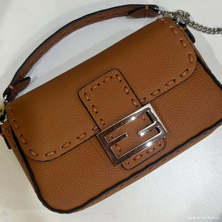 Vintage HOT Brown Mini Romano Leather Bag Selleria Baguette In Fendi Cuoio 0717